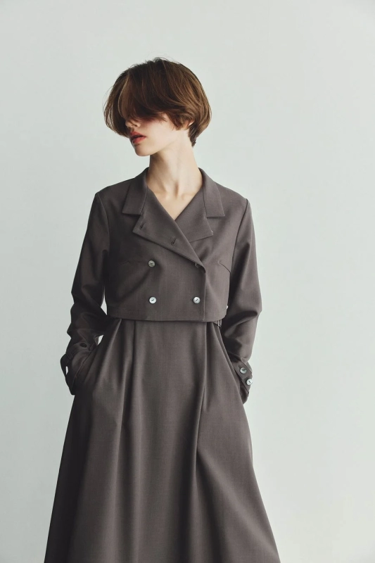 Stand Collar Jacket Dress Set