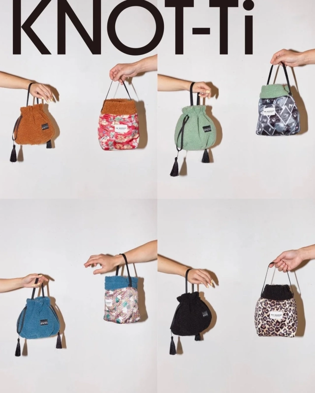 Close-up of KNOT-Ti Boa Bags and Archival Print Interiors