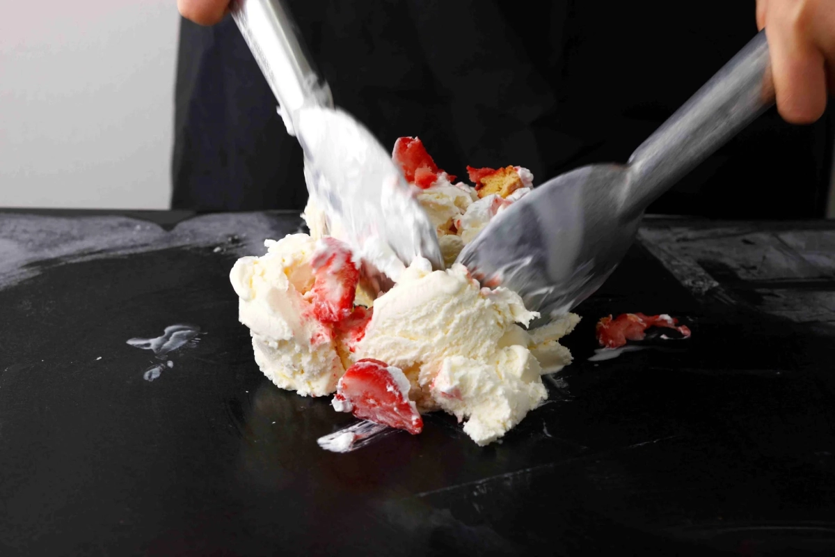 Ice cream mixing on cold stone