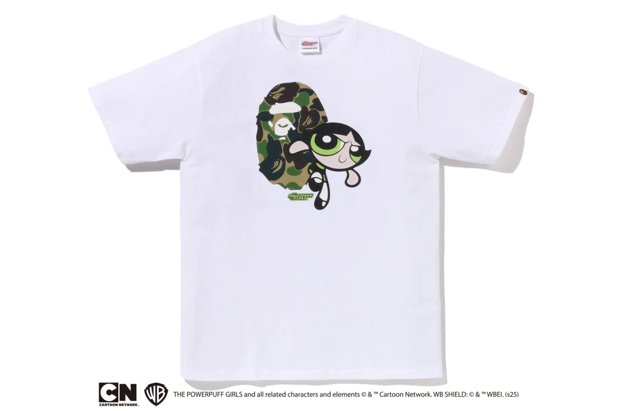 White T-shirt with Buttercup green camo APE HEAD