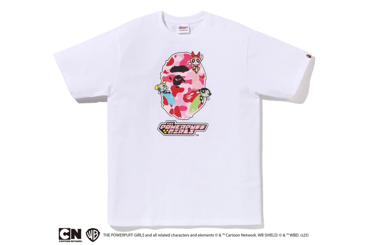 White T-shirt with Powerpuff Girls pink camo APE HEAD