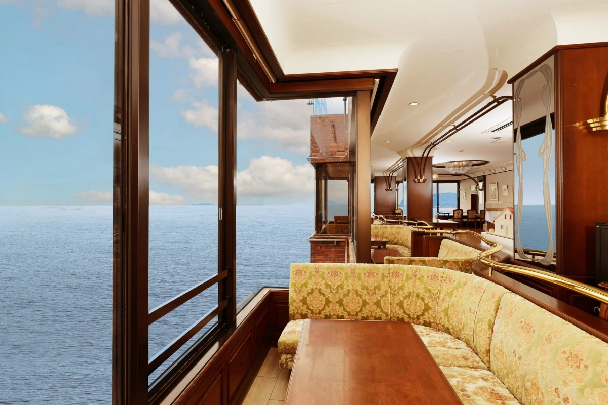 Cafe interior with ocean view