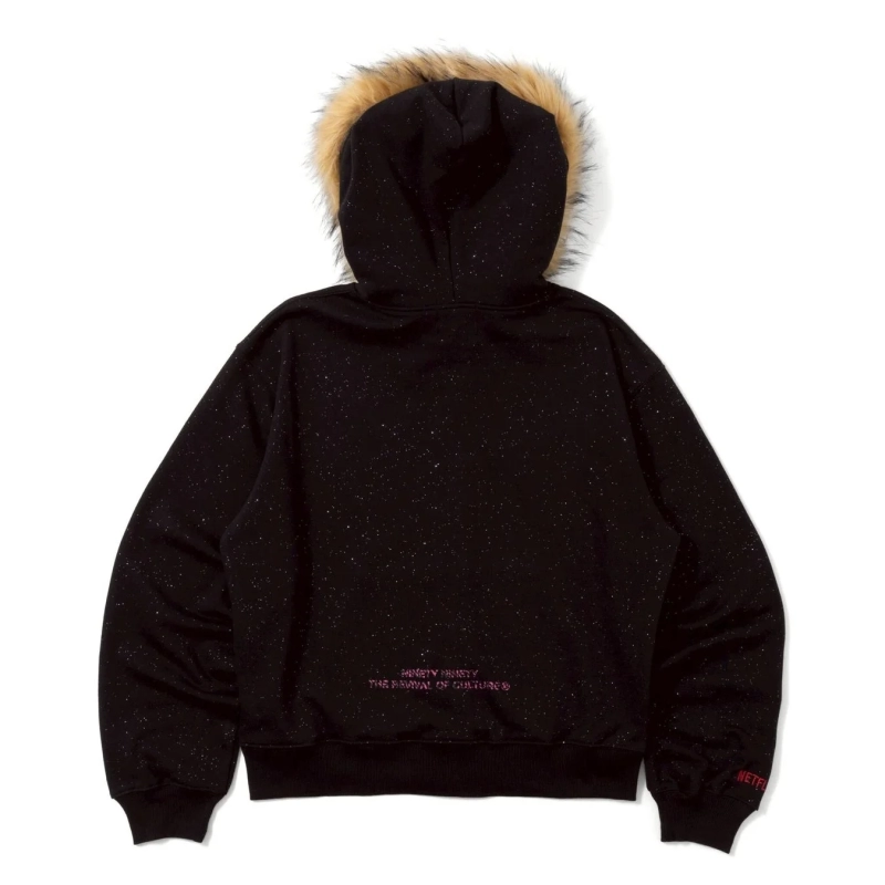 90 Logo Glitter Fur Zip Hoodie Back