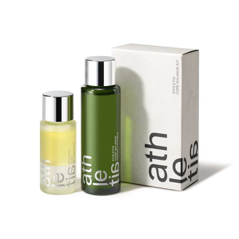 athletia Core Balance Oil and Toning Lotion, showcasing natural skincare products