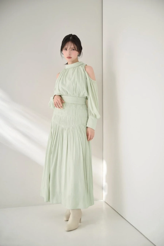 Mint green off-shoulder dress