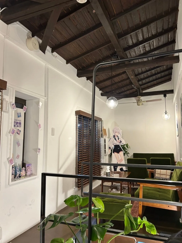 Cafe Interior with Sofa and Character Panel