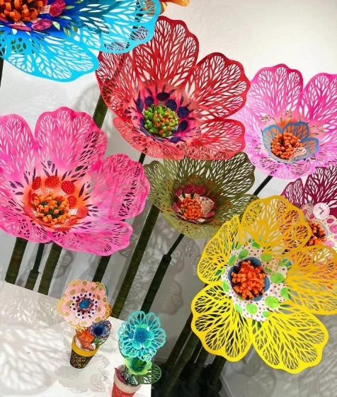 Paper flowers art installation