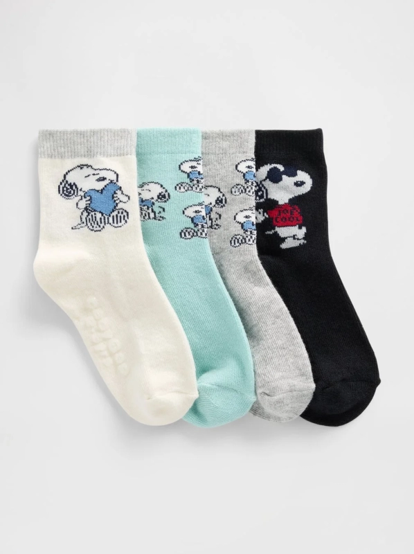 Snoopy Quarter Crew Socks 4-Pair Set (Multi)