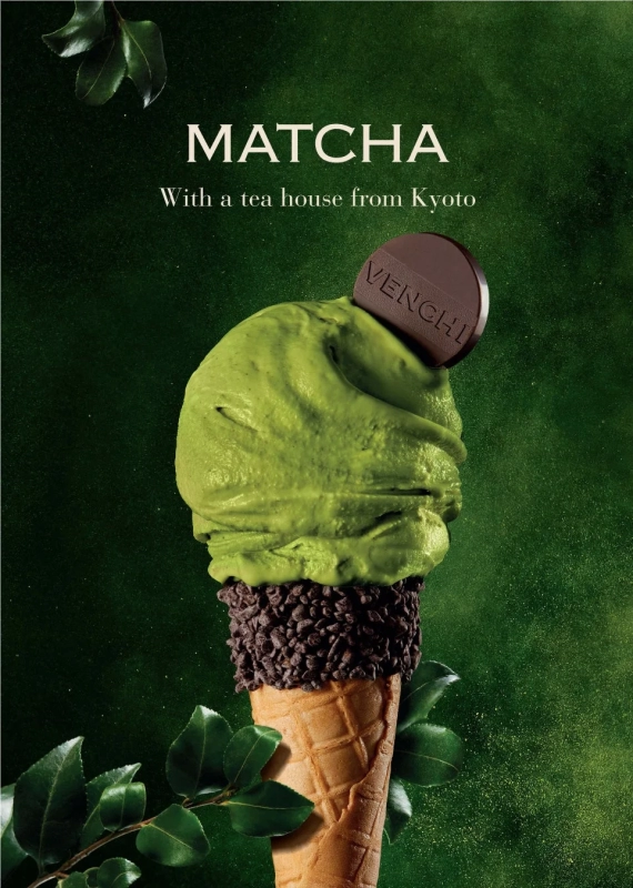Matcha Gelato Cone with Venchi Logo