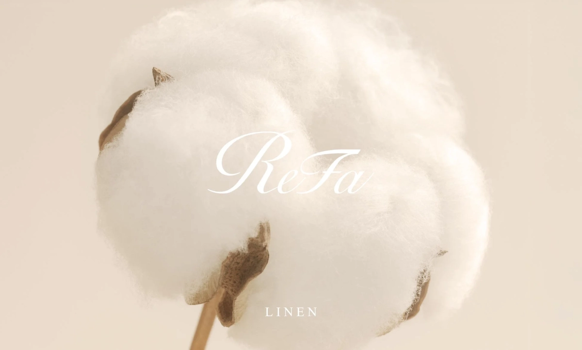 ReFa LINEN logo with cotton flowers