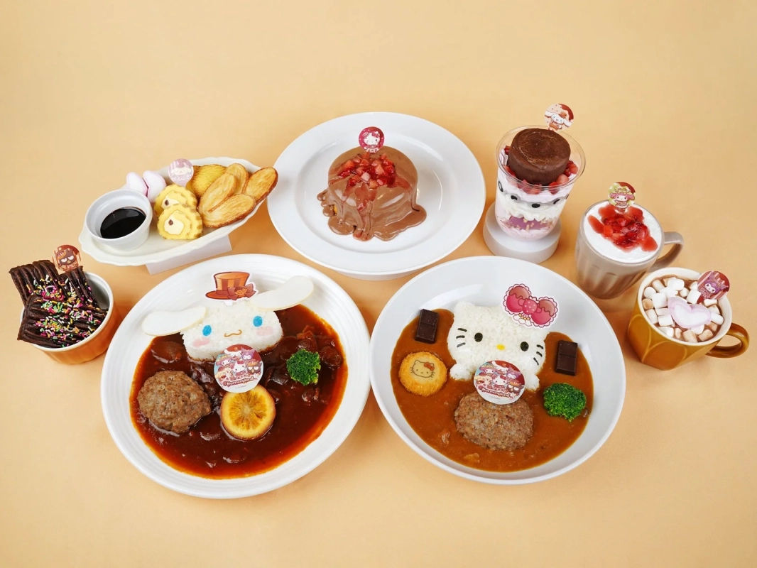 Assortment of Sanrio-themed food and desserts