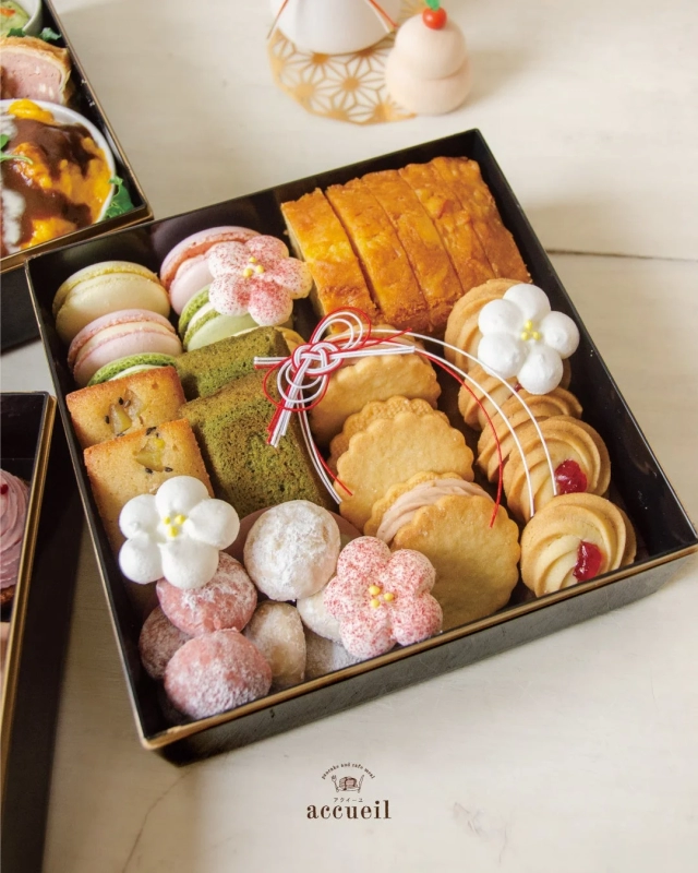 Second Tier of Accueil Oju with colorful macarons and Japanese-inspired sweets
