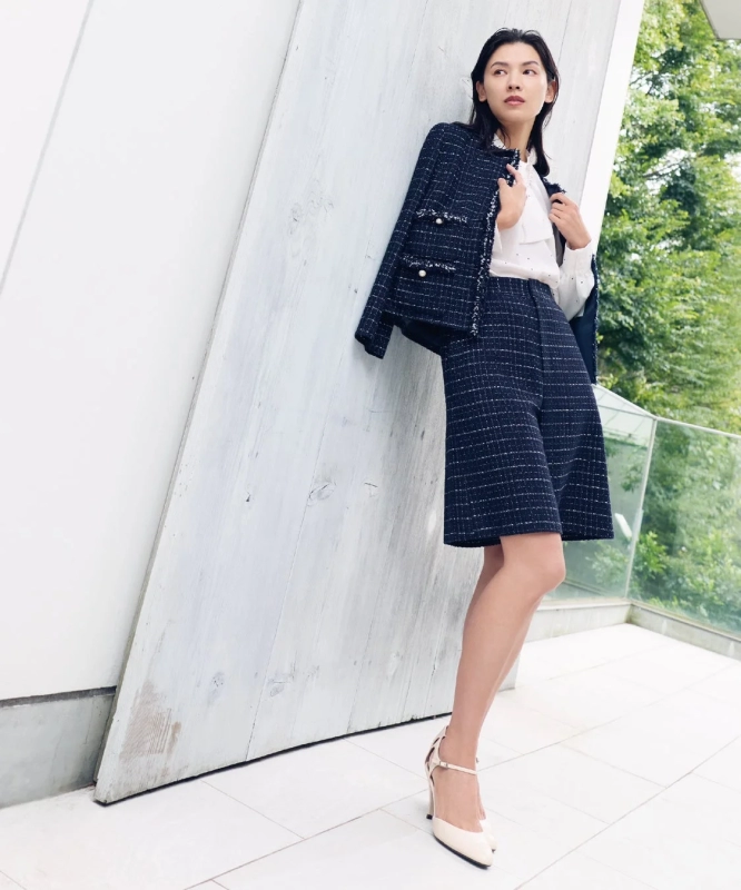 Navy & White collection piece: Tweed jacket and shorts