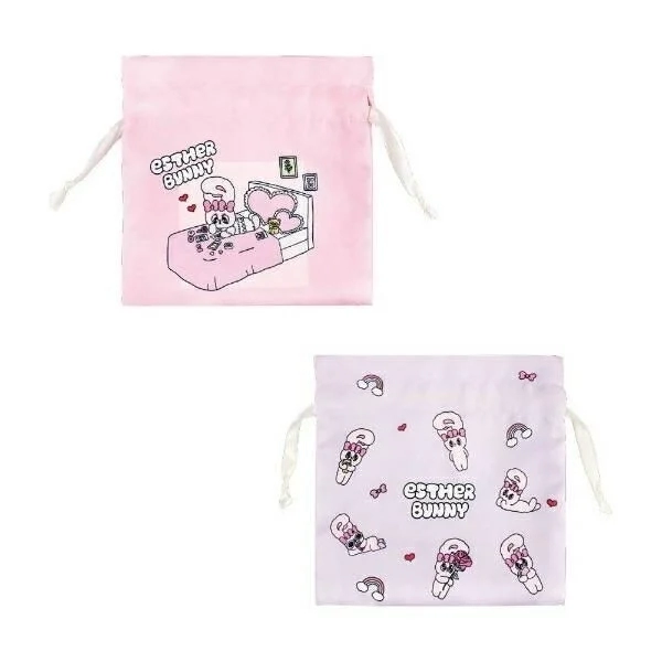 Esther Bunny Ribbon Flat Drawstring Pouches