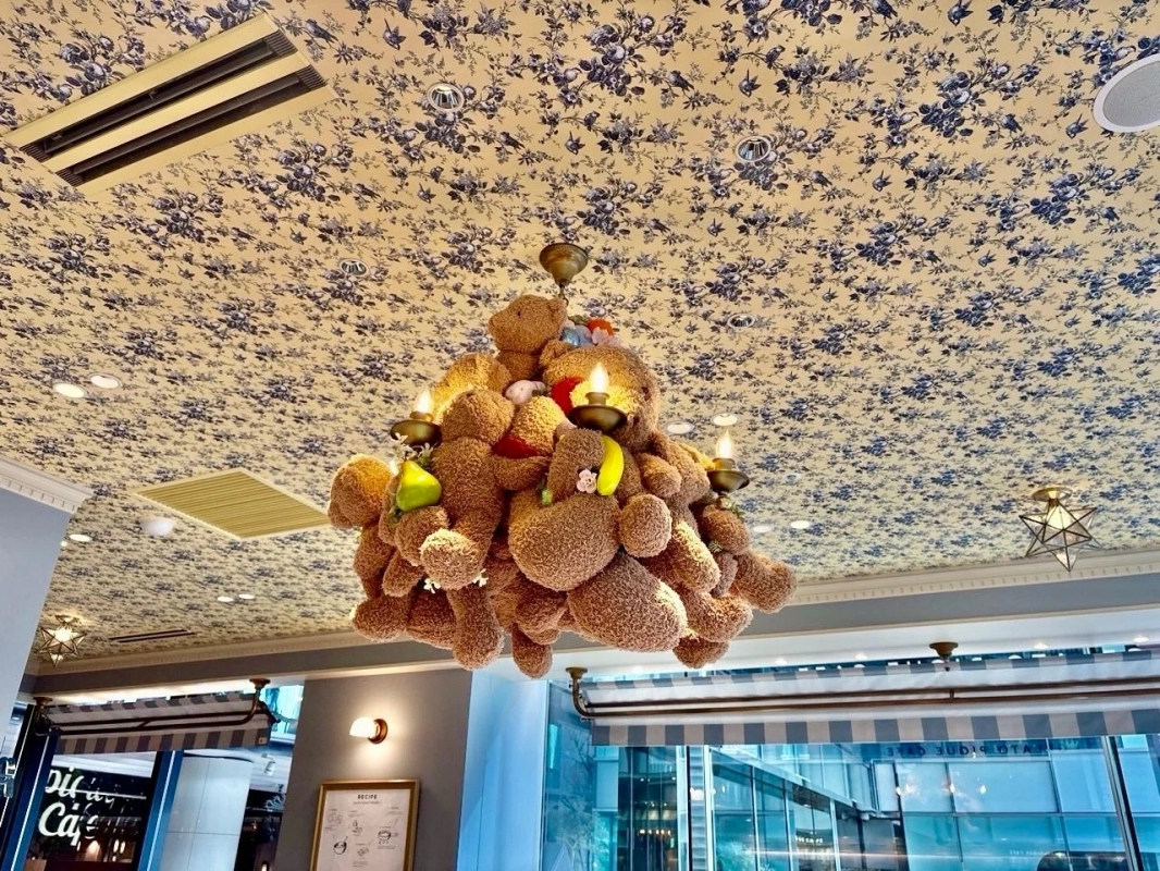 Cafe interior with teddy bear chandelier