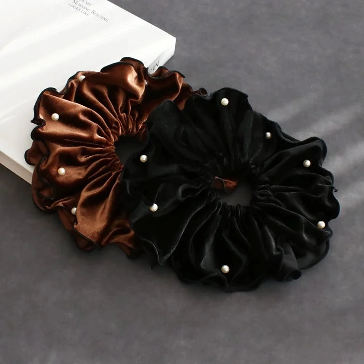 LUNA EARTH Pearl-Attached Velour Frill Scrunchie