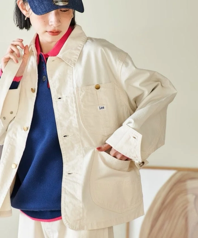 Female model in Lee denim cap and jacket