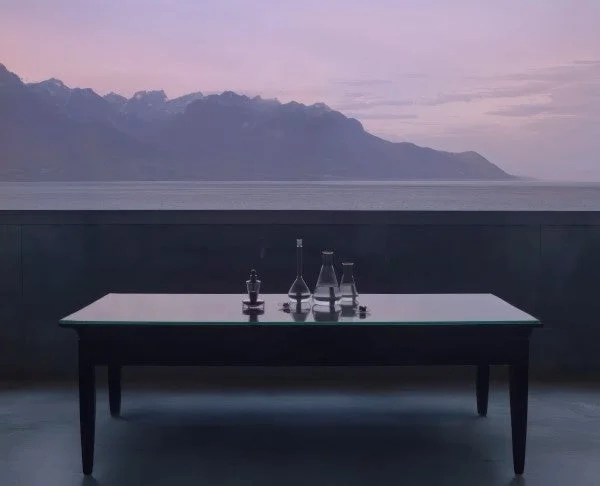 Scenic view with laboratory glassware