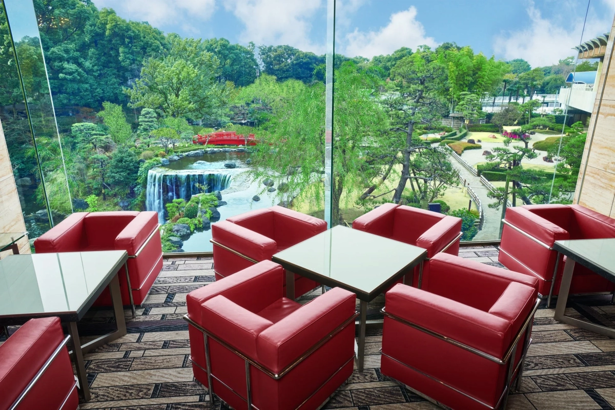 Garden Lounge Interior with Japanese Garden View