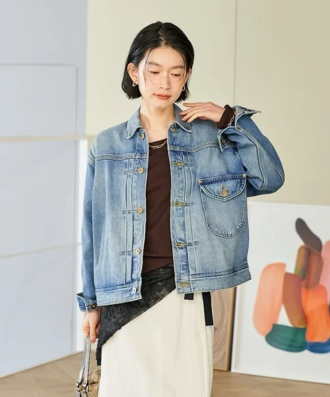 Female model in Lee 101 denim jacket