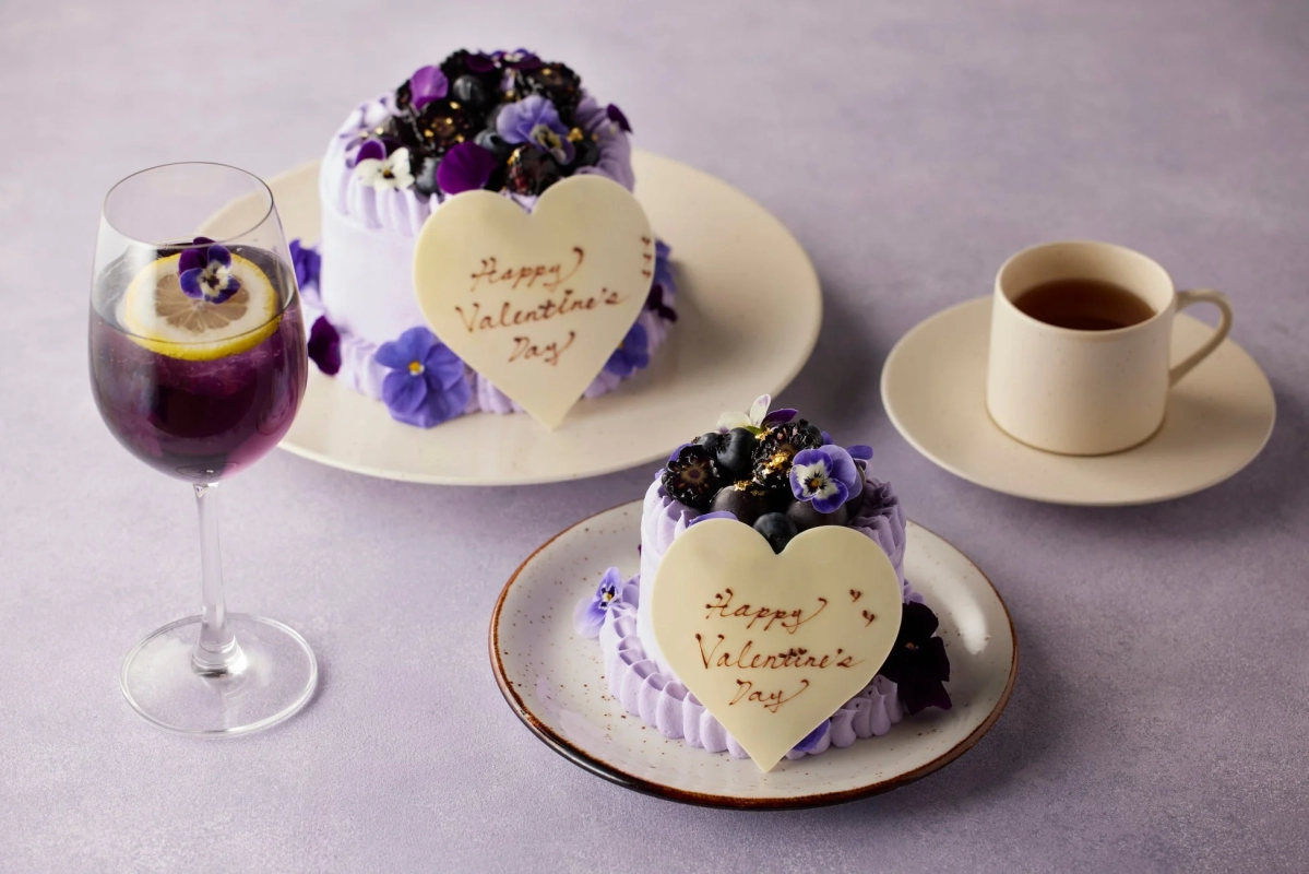 Valentine Purple White Chocolate Strawberry Shortcake and drink set