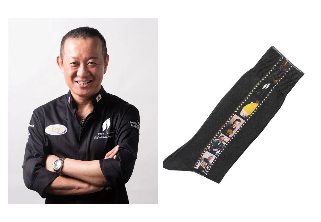 Chef's portrait and filmstrip-themed socks