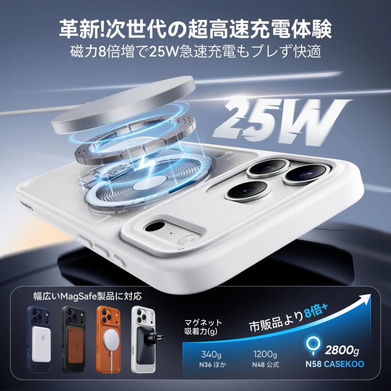 Diagram illustrating the superior magnetic force of CASEKOO's MagSafe case compared to others