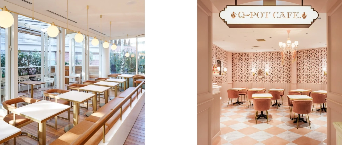 The interior of a Q-pot CAFE. with charming decor, showcasing a delightful and inviting atmosphere perfect for a themed afternoon tea.