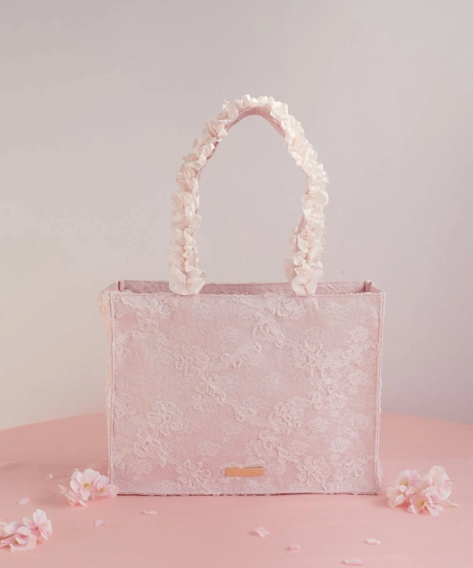 Sakura Frill Handle Square Tote M Bag