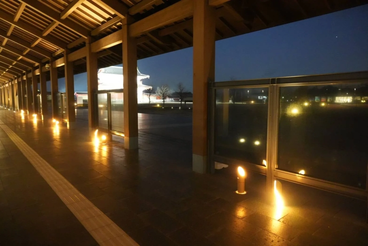 Night View of Illuminated Corridor
