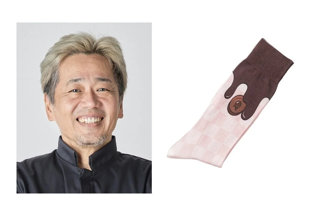 Chef's portrait and chocolate-themed socks