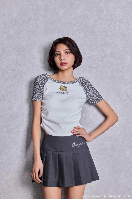 GYDA×Hello Kitty Leopard Raglan T-shirt (Charcoal Gray)