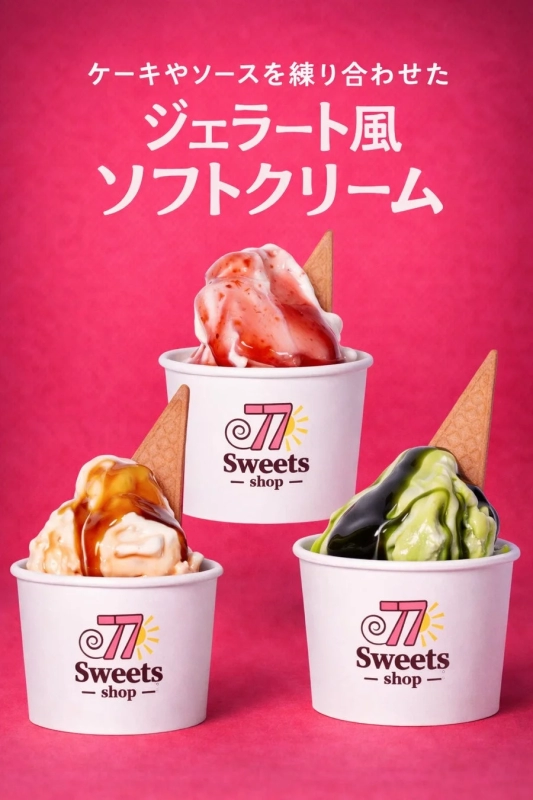 Three types of gelato-style soft serve