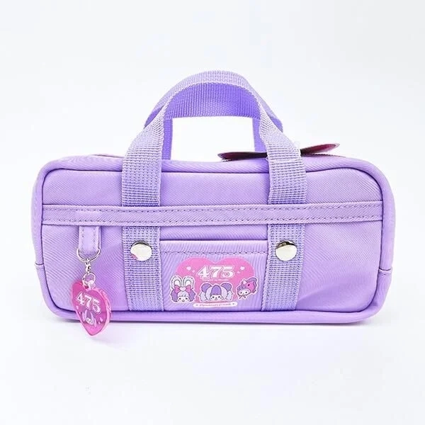 Mini Boston bag style pouch, purple, with "475" and character