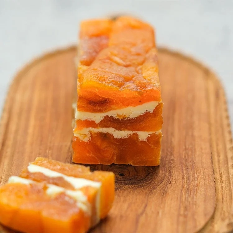 Anpo Persimmon Butter Mille-feuille on a wooden board