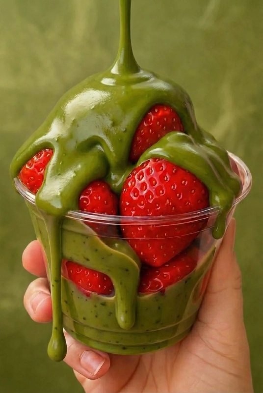 Strawberries with green sauce