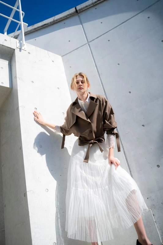 Elegant White Skirt and Brown Jacket