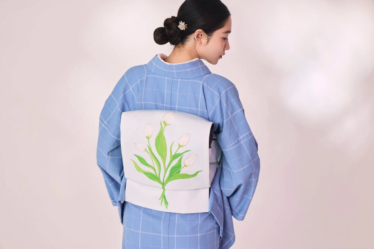 Kimonoyamato x KiSHiCRi Kyoto-style Fukuro Obi "Day Tulip"