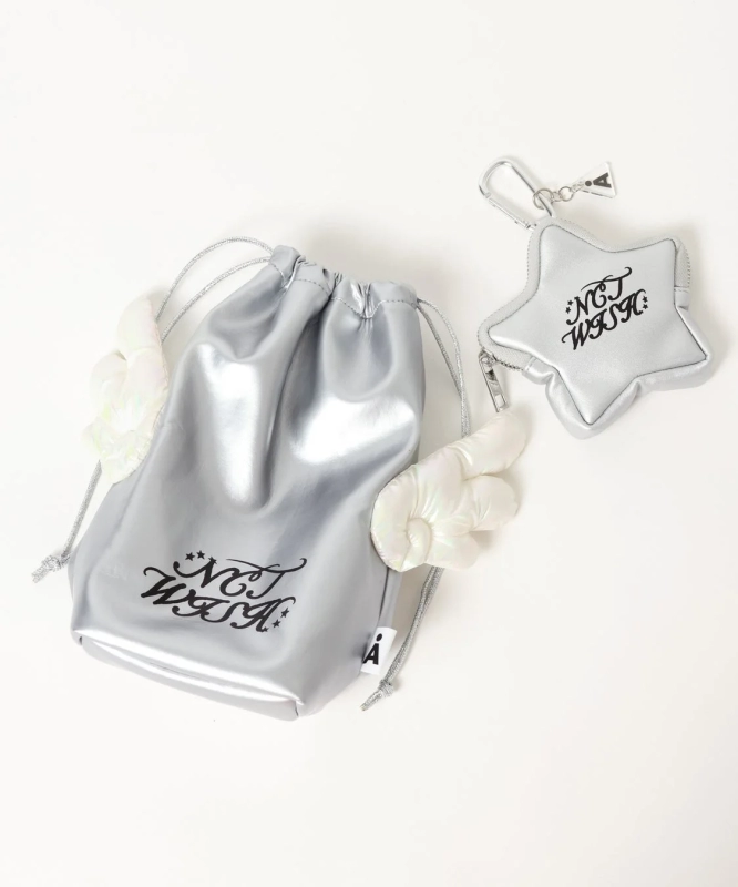 Silver pouch and star-shaped key holder with NCT WISH logo