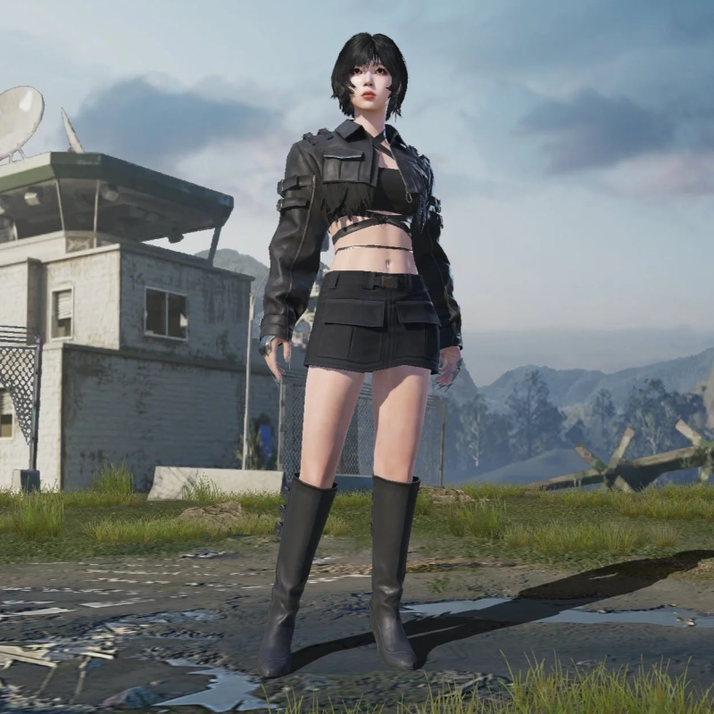 Black short hair, jacket, female character