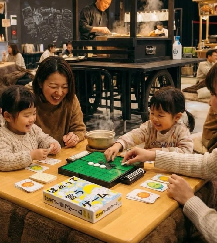 Families enjoying board games