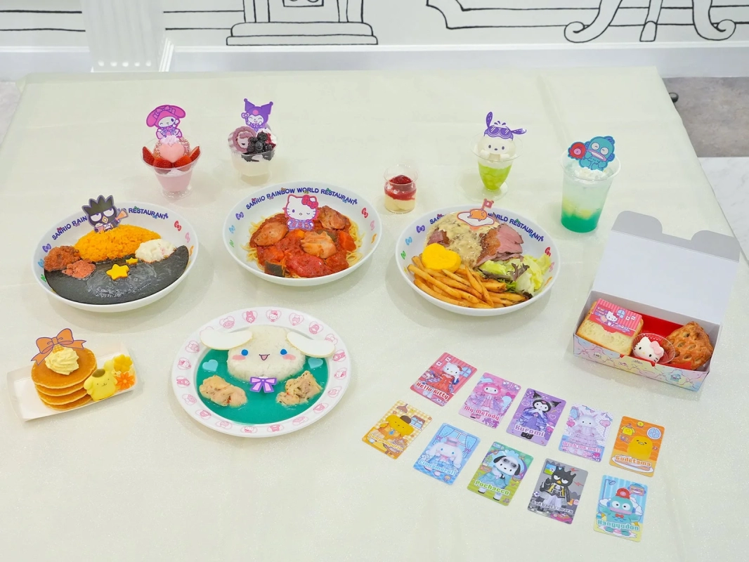 Colorful Sanrio themed food spread