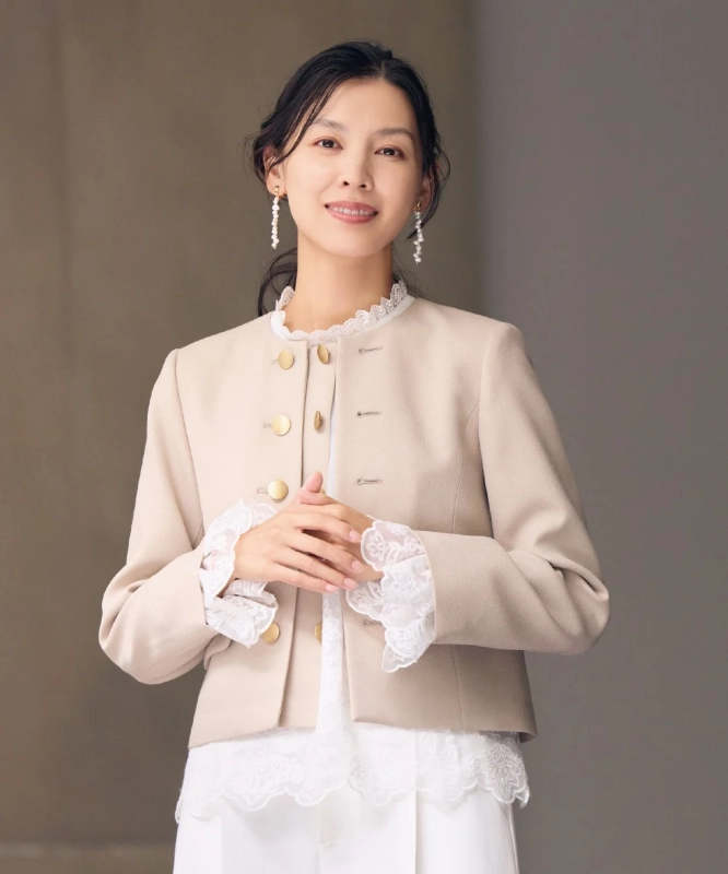 New Standard collection piece: Beige jacket and lace top