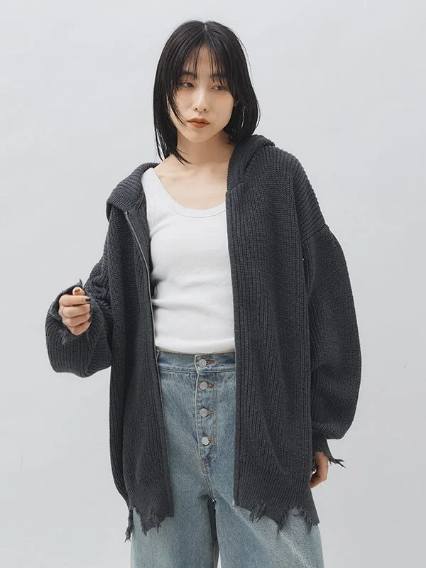 Damage Knit Hoodie Charcoal