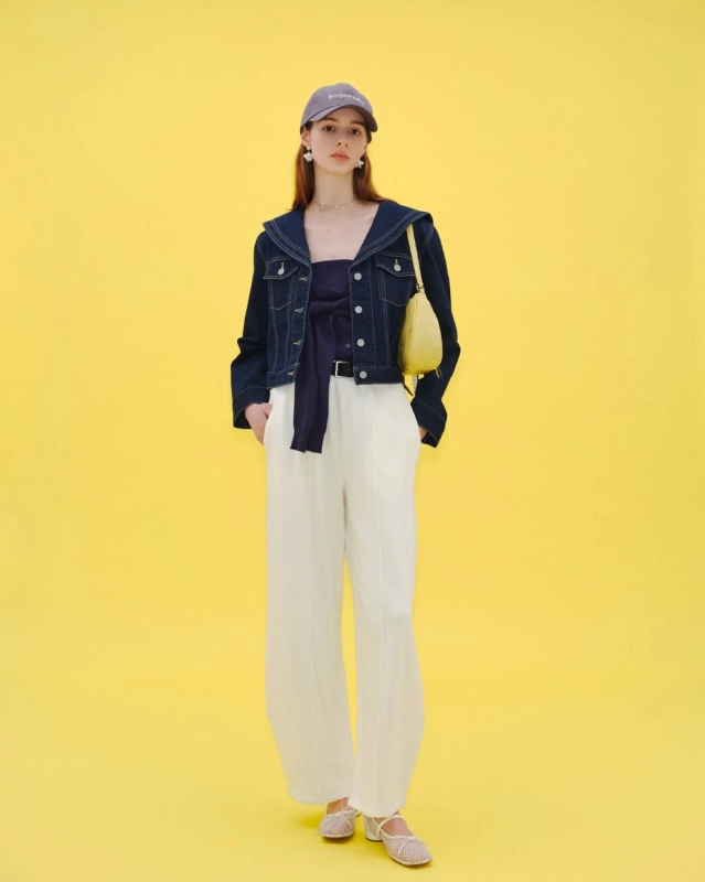 Sailor Collar Denim and White Pants