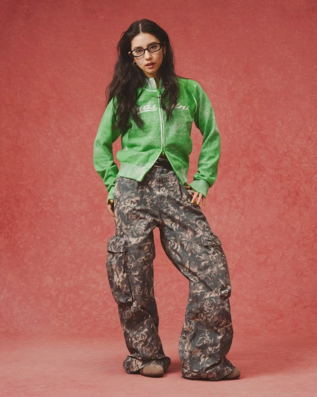 Green Jacket and Floral Pants Look