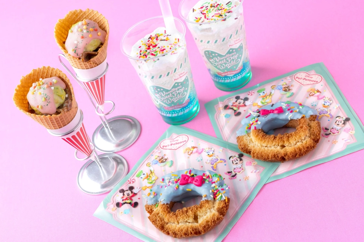 Assortment of special menu items including a donut and a drink