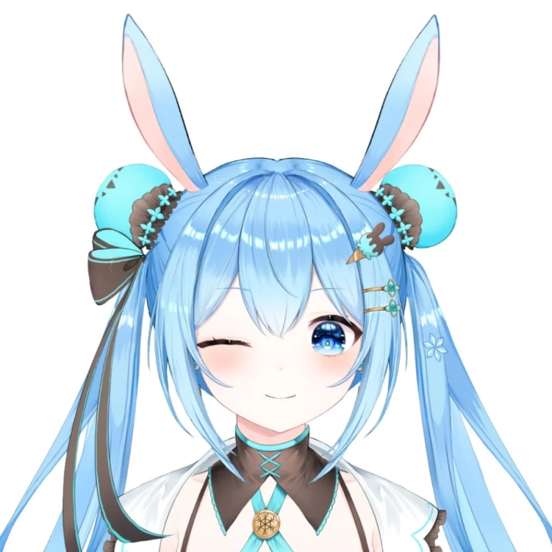Otogoto Kanami, a blue-haired VTuber with rabbit ears winking