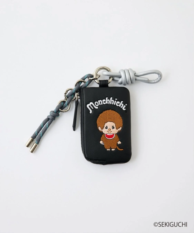 Black Card Case with Mini Pouch Charm
