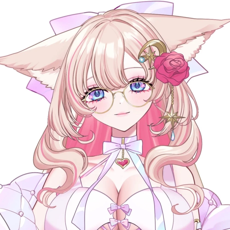 Inami Rumei, a blonde and pink-haired VTuber with cat ears and glasses